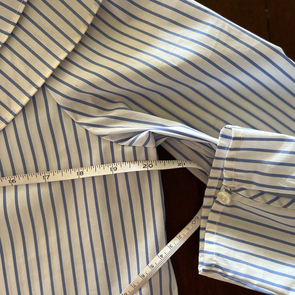 NWT  Calvin Klein blue white ruffled neck one cold shoulder blouse - Picture 7 of 8